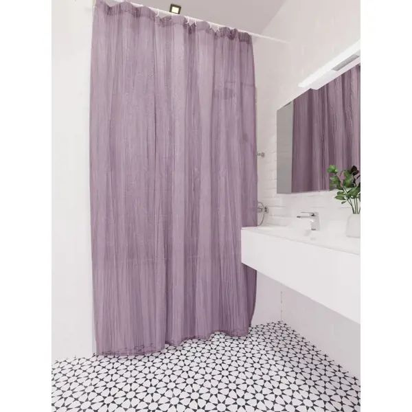 Штора для ванной Tafta Crash 180x200см полиэстер цвет фиолетовый  #1
