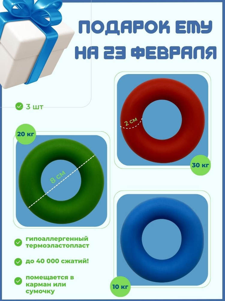 Набор кистевых эспандеров FORTIUS 3шт. (10, 20, 30 кг), тубус #1