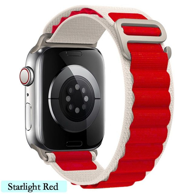 Нейлоновый тканевый ремешок "Альпийская петля" для Apple Watch Series 1-8- 38/40/41 мм (эпл вотч), красный-белый #1