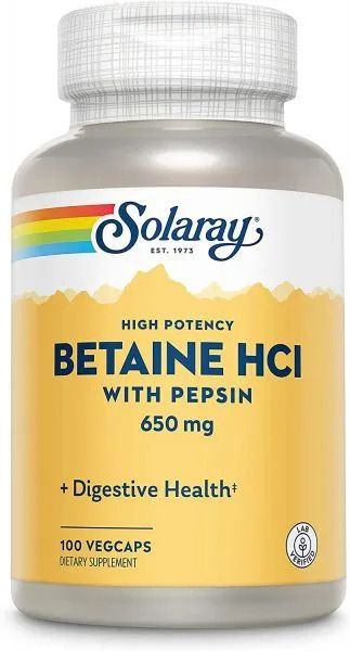 Solaray, Бетаин HCI с пепсином, 650 мг, 100 капсул - купить с доставкой ...