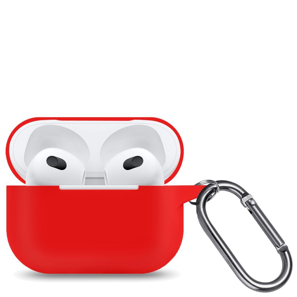 Ультратонкий силиконовый чехол для наушников Apple AirPods 3 / кейс для наушников Эпл Аирподс 3 / красный #1