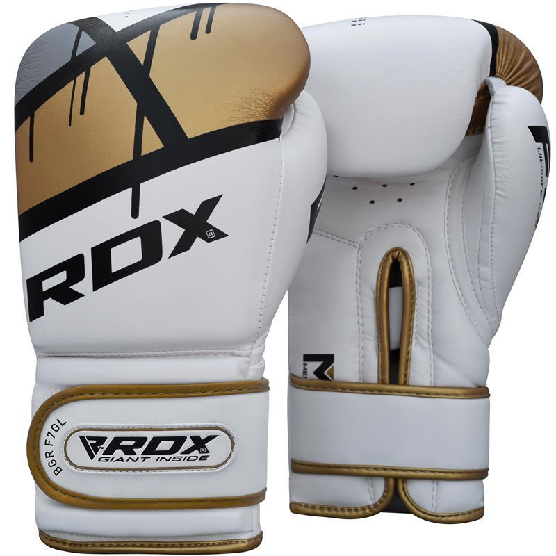 Боксерские перчатки Rdx Bgr-F7 тренировочные, бело-золотые, 14 (OZ) унций для спарринга, кикбоксинга, #1