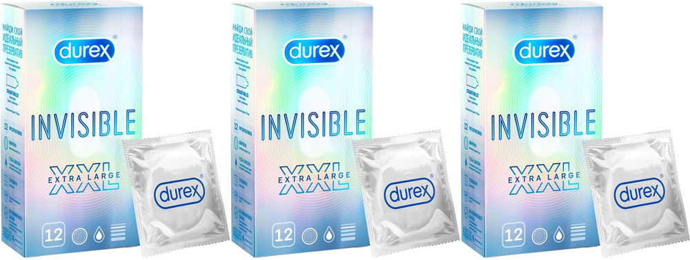 Презервативы Durex Invisible XXL, комплект: 3 упаковки по 12 шт #1