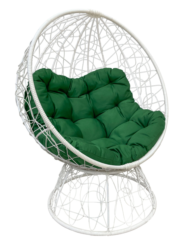 Кресло-кокон ОРЕОН стоячее белый (зеленая подушка) #1