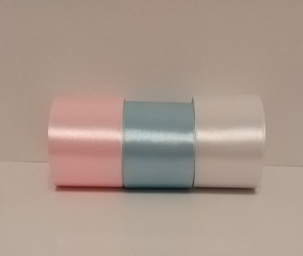 Ленты для украшения автомобиля (светло-розовый, голубой, белый) 3 штуки по 1,5 метра, ширина 5 см  #1