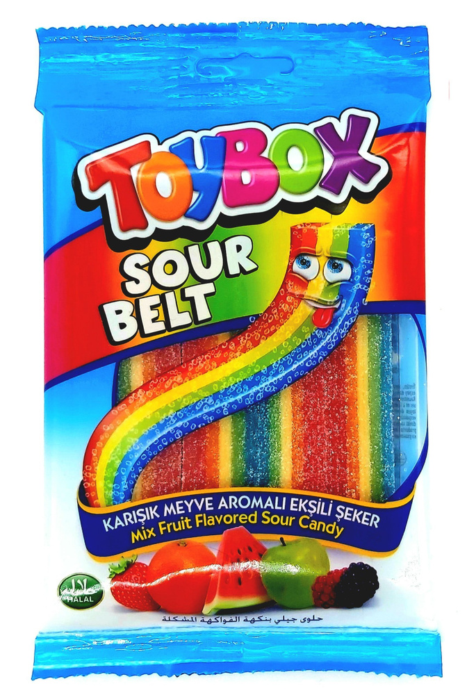 Жевательный мармелад TOYBOX Sour Belt, кислые ремешки, ассорти, 1 шт / 80 гр, Тойбокс, набор, мармеладки #1