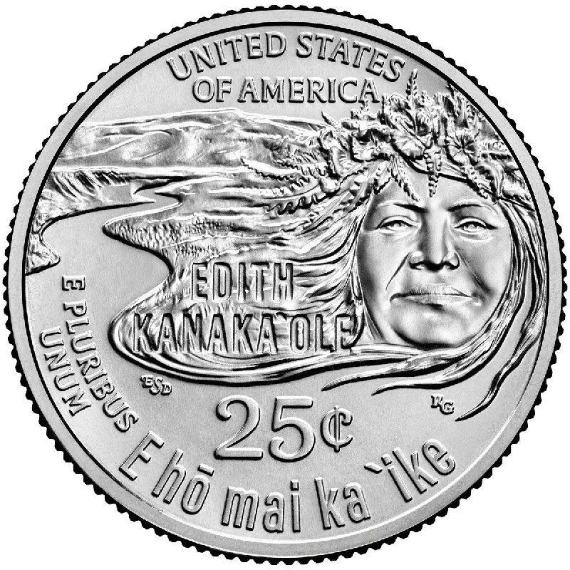 Памятная монета 25 центов Эдит Канакаоле. Американские женщины. Денвер (D). США, 2023 г. в. UNC  #1