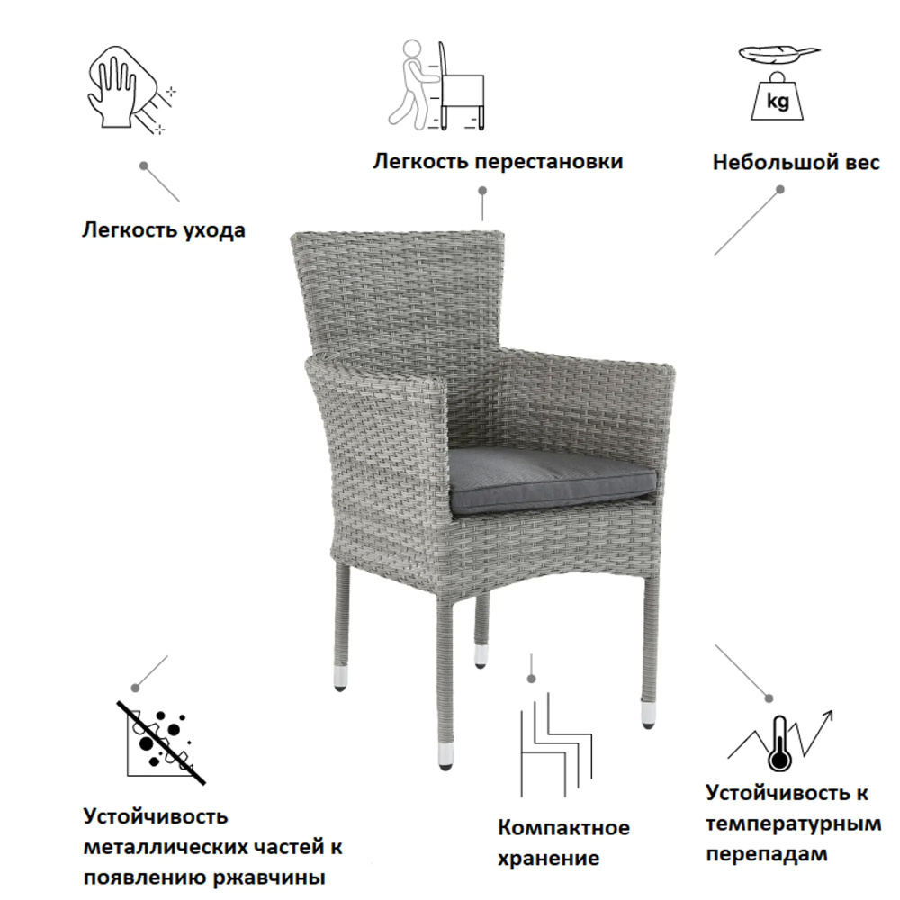 Кресло садовое Naterial Davos 57x88x91 см, искусственный ротанг, серый/чёрный  #1