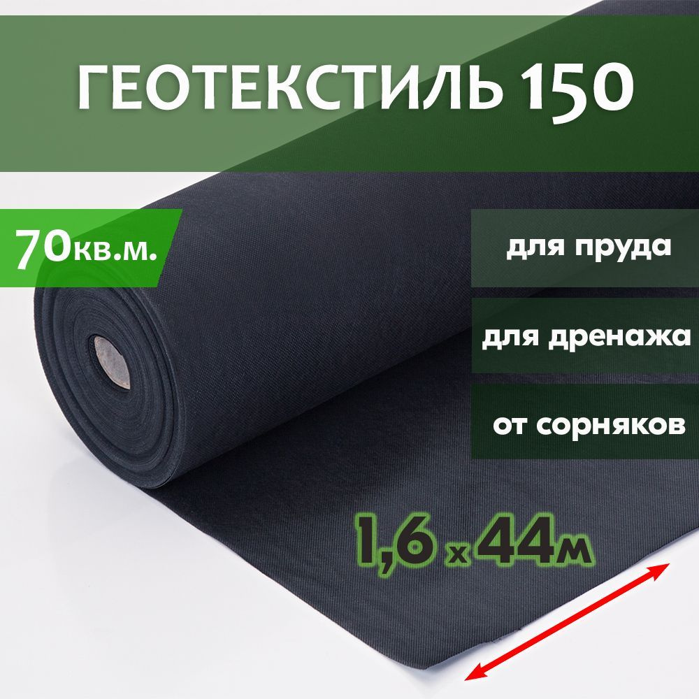 МЕГАСПАН ГЕО 150 - 70м2 (1,6м*43,75п.м.) Геотекстиль чёрный спанбонд  #1