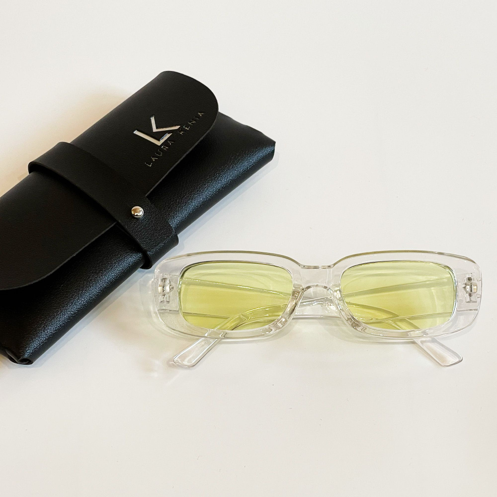 Очки солнцезащитные женские прямоугольные/ туристический аксессуар / модные очки и футляр, прозрачные #1