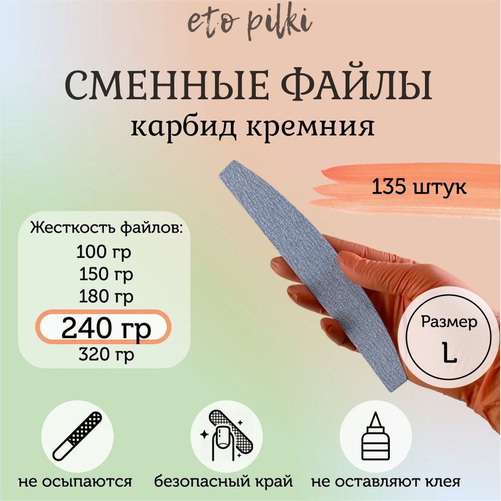 Сменные файлы серые для пилки-основы "Лодка большая" L, 180*30 мм, 240 грит, 135 (3х45 штук)  #1