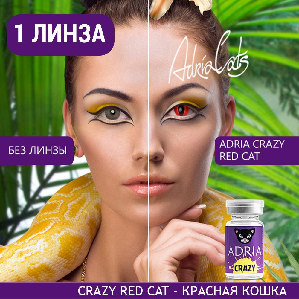 Цветная контактная линза ADRIA Crazy, Red Cat (Красная кошка), тематические, квартальные, -0.00 / 14 #1