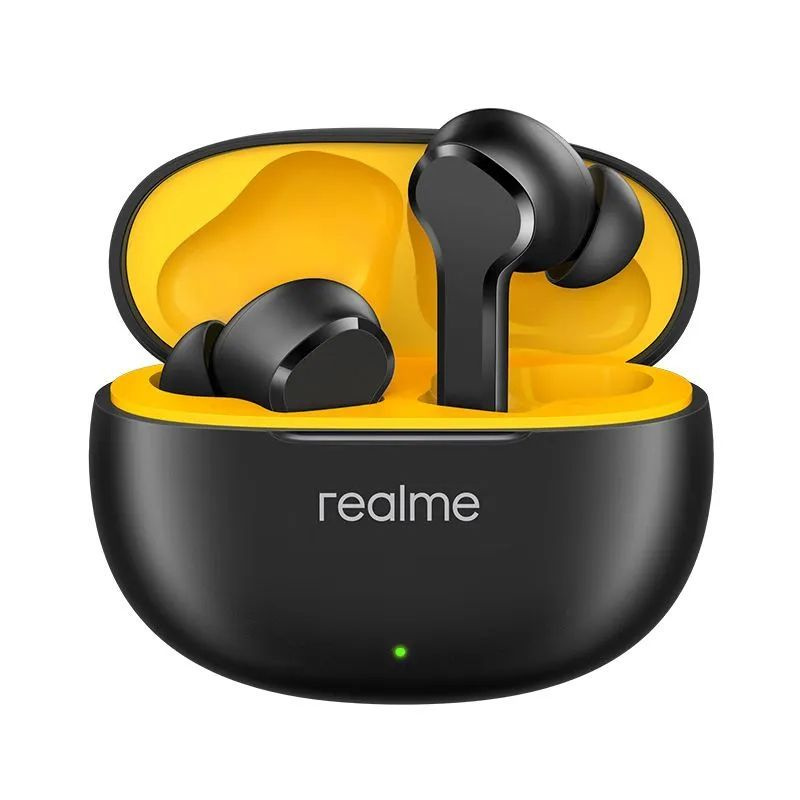 realme Наушники беспроводные с микрофоном Realme Buds T100, USB Type-C, черный матовый, желтый  #1