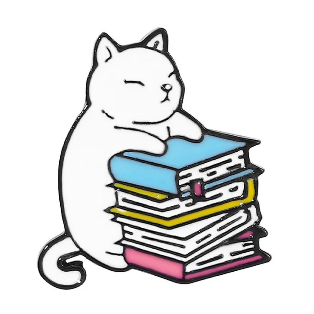 Значок металлический "Белый кот, который любил книги", р-р 2,5х2,2 см  #1