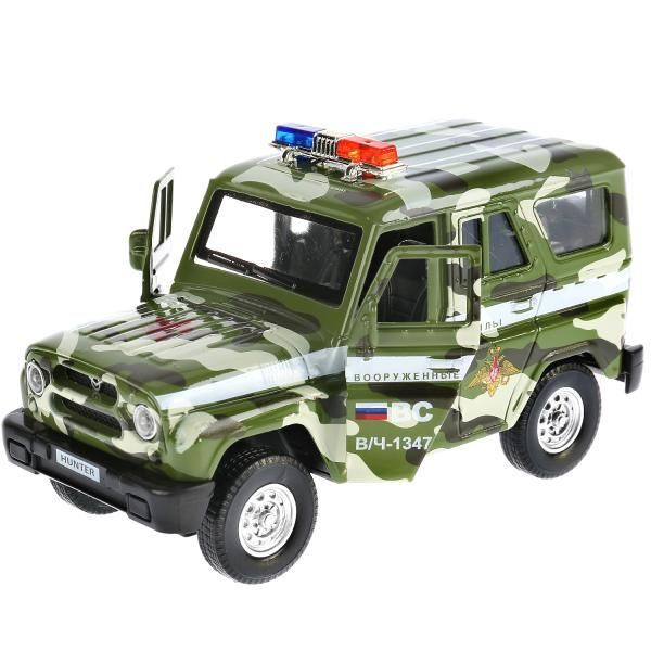 Машинка для мальчика металлическая свет-звук UAZ HUNTER военный 12 см, Технопарк  #1