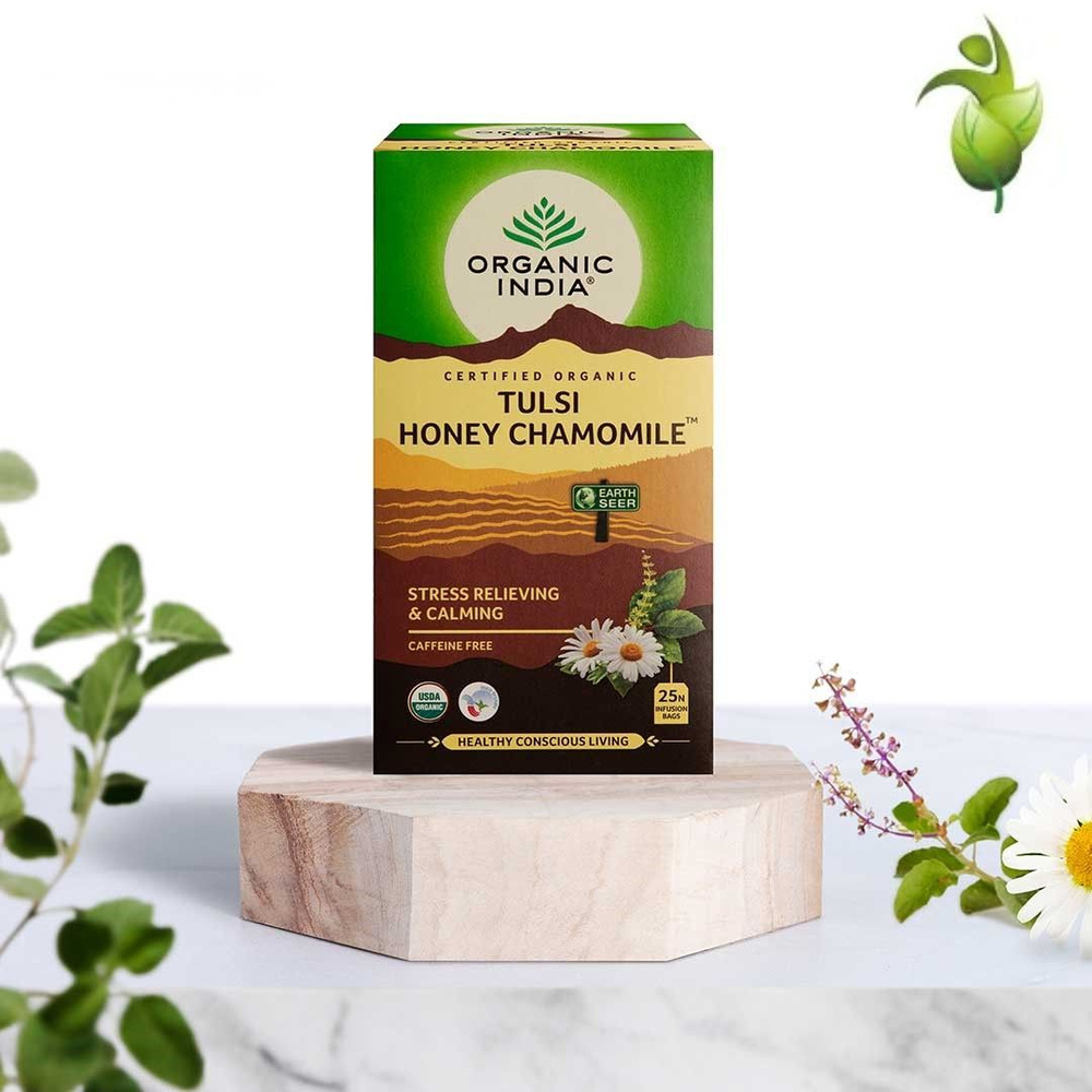 Чай Индийский с Тулси, Медом и Ромашкой, Tulsi Honey Chamomile, Organic India, Индия 25 пакетиков  #1