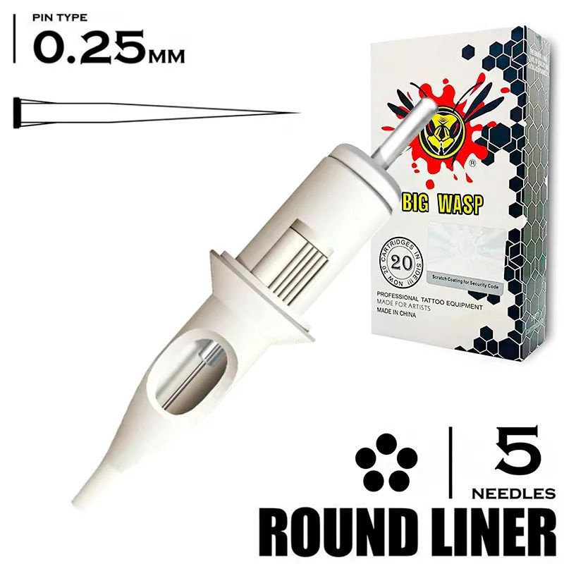 Картриджи для тату и перманентного макияжа BIG-WASP WHITE Round Liner 25/05RL 0,25мм - 20шт/уп  #1