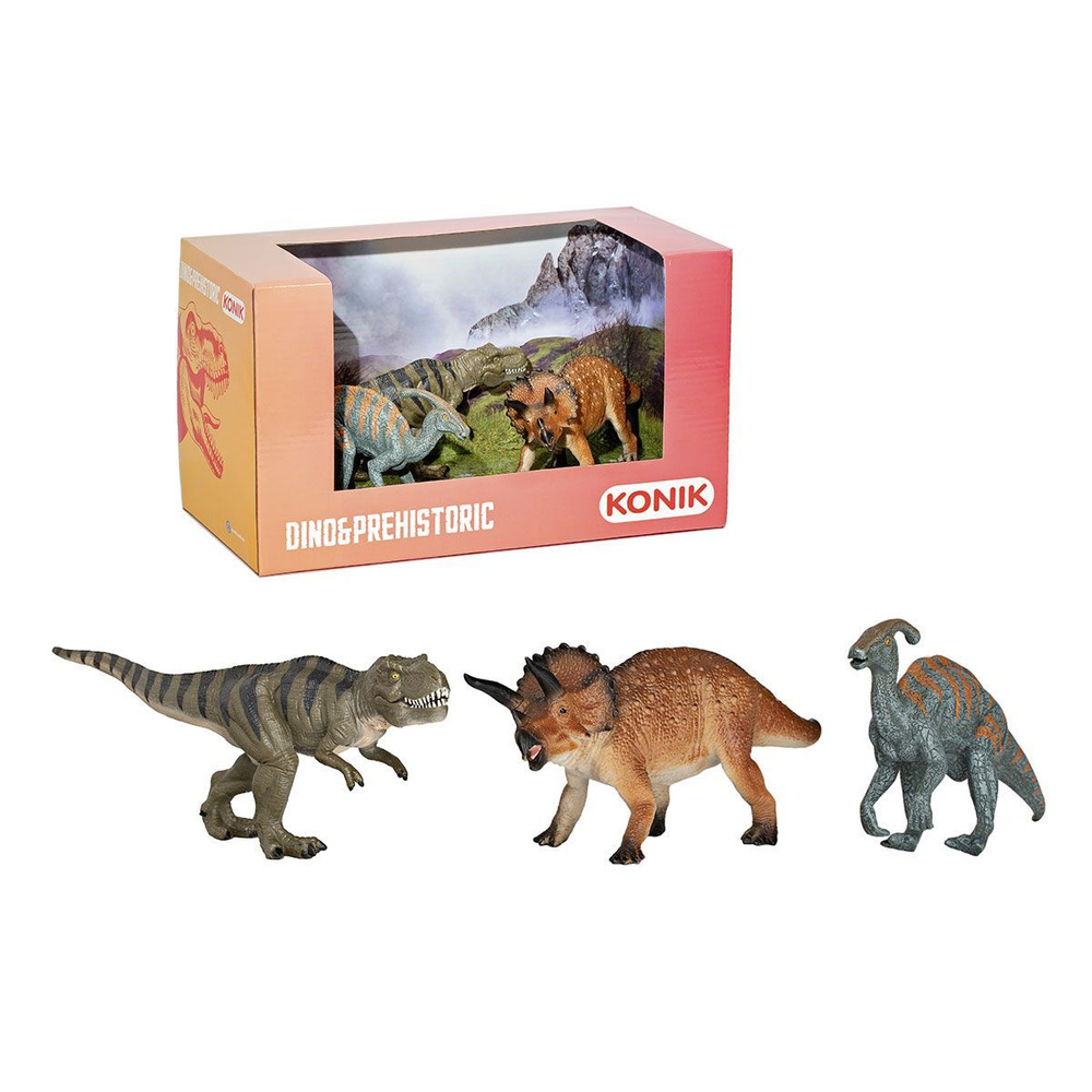Набор фигурок KONIK Динозавры: тираннозавр, трицератопс, паразауролоф  #1