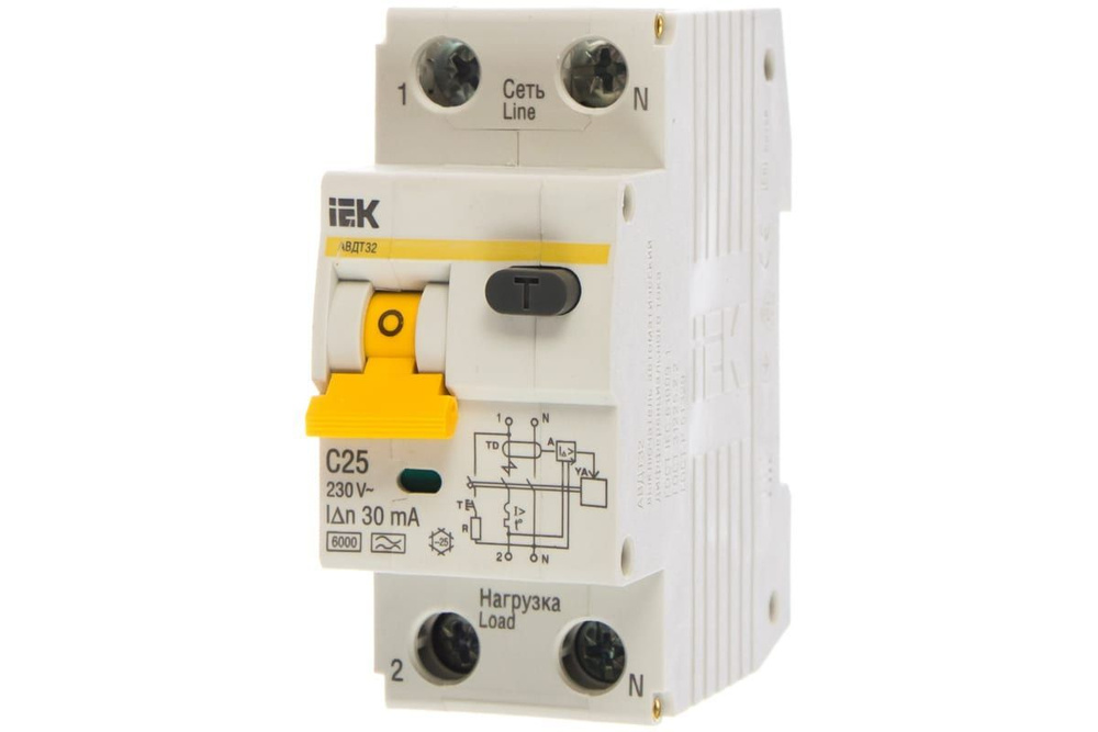 Автоматический выключатель дифференциального тока IEK 1п+N 2модуля C 25A 30mA 6kA MAD22-5-025-C-30  #1