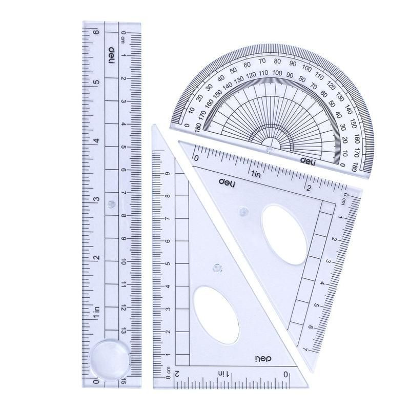 Набор чертежный пластиковый прозрачный (линейка 15 см, угольники 10 и 7 см, транспортир 8 см)  #1