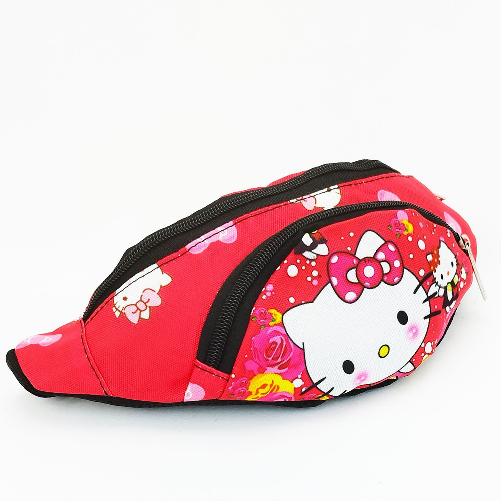 Сумка на пояс детская Хелло Китти Hello Kitty, цвет - красный / Детская барсетка карманами на молнии #1