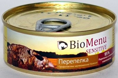 Полнорационный влажный корм BioMenu Сенситив консервы для кошек паштет с Перепелкой 100г  #1