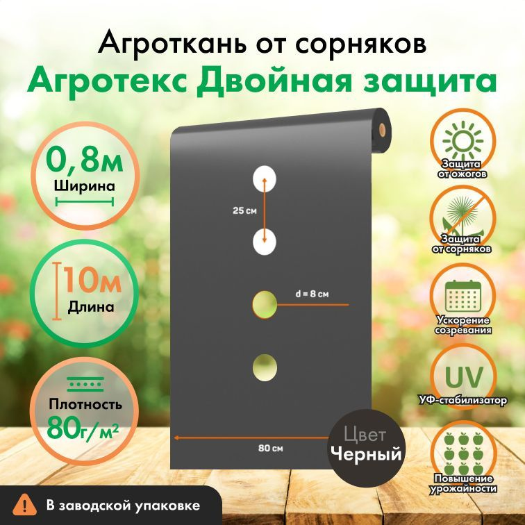 Перфорированная мульча Агротекс 60 чёрный, Ширина 0,8м, длина 10м, в заводской упаковке  #1