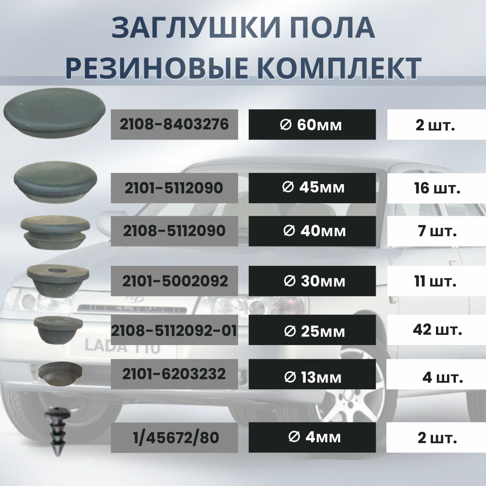 Заглушки пола резиновые комплект для ВАЗ 2110 и их модификаций - арт. 2110  - купить по выгодной цене в интернет-магазине OZON (257437088)