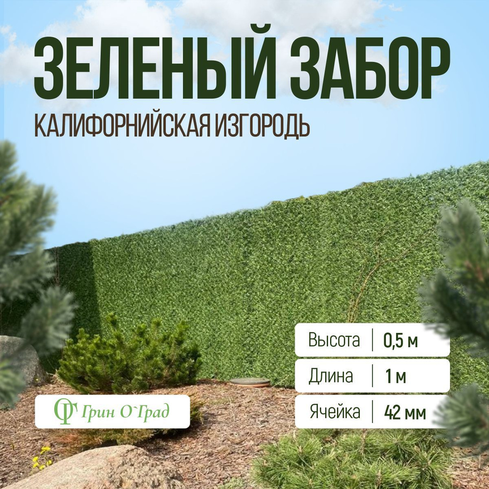 Сетка рабица Зелёный забор, калифорнийская изгородь высота 0,5м, длина 1м, ячейка 42мм  #1