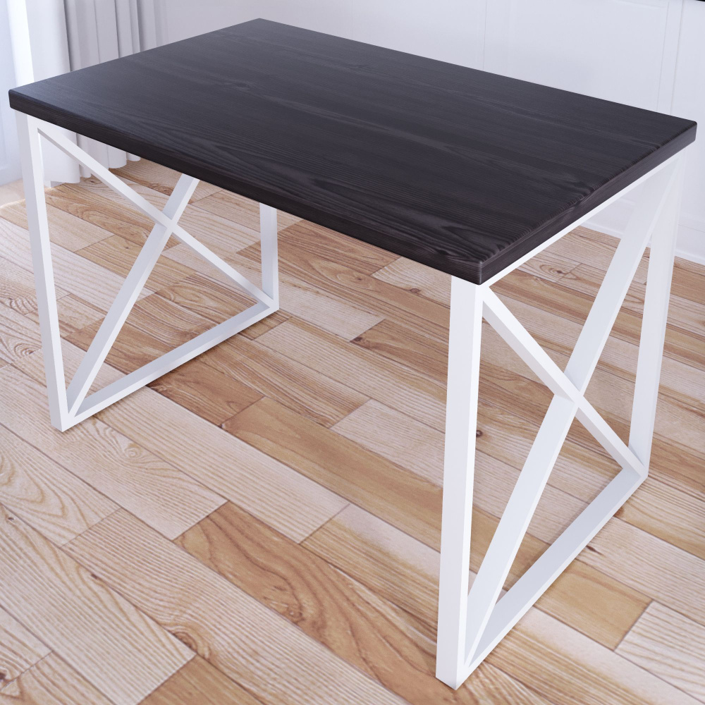 Стол кухонный Loft со столешницей цвета венге из массива сосны 40 мм и белыми металлическими крестообразными #1