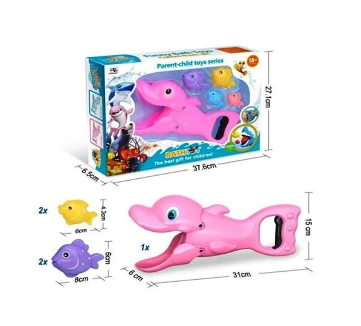 Игрушка для купания "Розовый дельфин с рыбками" в коробке  #1