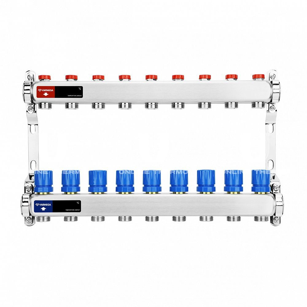 VARMEGA Коллектор из нержавеющей стали с регулирующими клапанами 9 выходов / контуров / отводов VM15509 #1