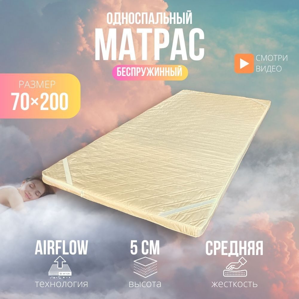 Топпер матрас 70х200 ортопедический беспружинный, анатомический, на кровать, высота 5 см, ППУ (Пенополиуретан) #1