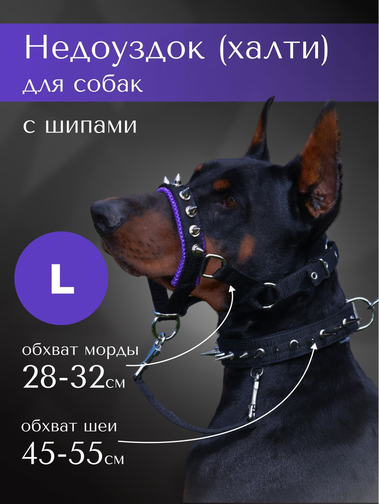 Недоуздок(халти)с шипами TESLA COLLAR для собак "L" с фиолетовым подкладом  #1