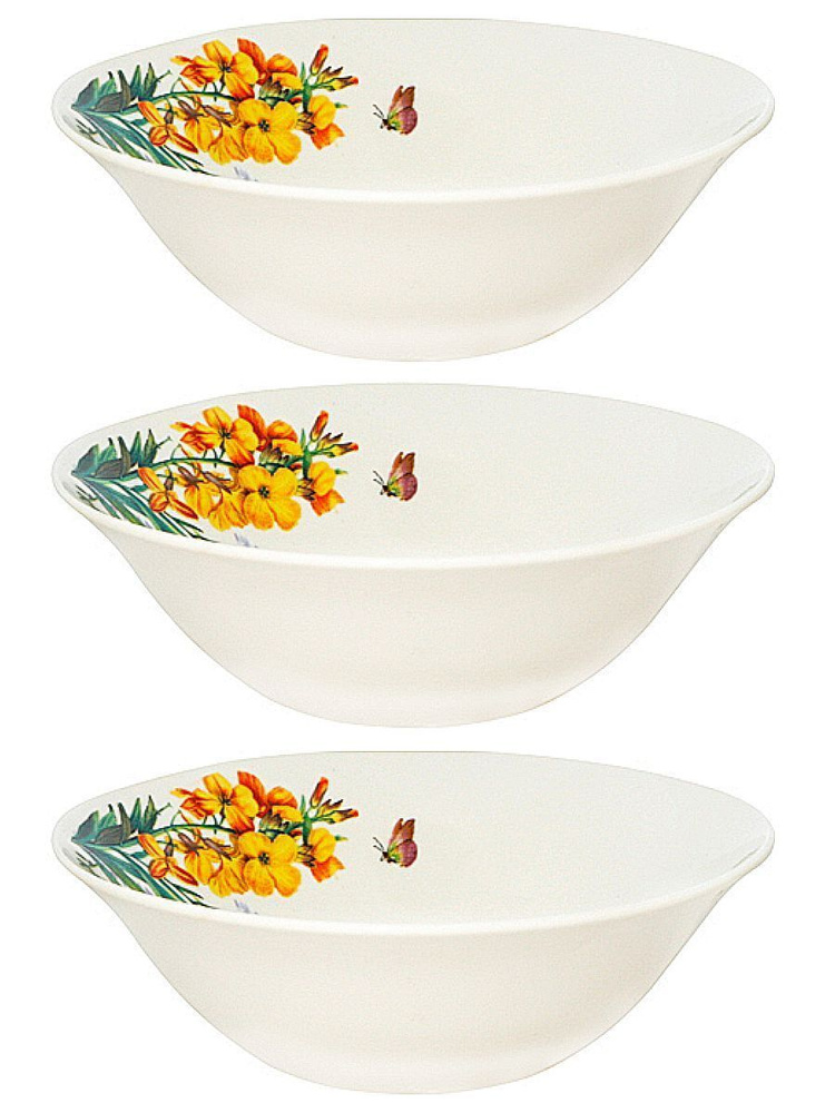 Набор посуды столовой, тарелки САЛАТНИК "Луговые цветы", 15 см, 550 мл, 2 шт, посуда для кухни  #1