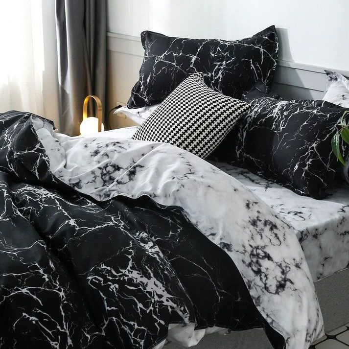 Комплект постельного белья SAYA HOME Black Marble, Хлопок, Сатин, Размер-2 спальный, Плотность 110 гр/м2. #1