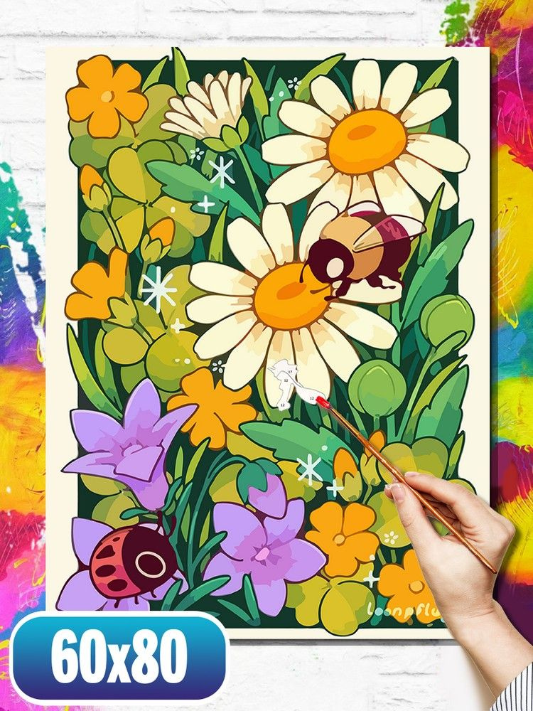 Картина по номерам на холсте милота пчелка (для детей, цветы, природа ...