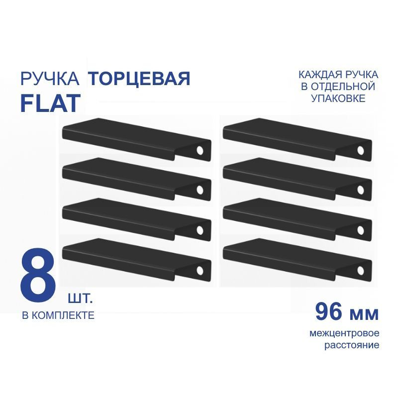 Ручка мебельная торцевая FLAT 124 мм, черная, металлическая (8 шт)  #1
