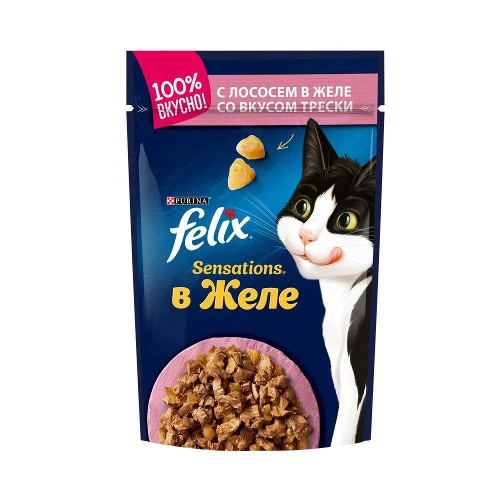 Felix Sensations 75 г пауч влажный корм для кошек, лосось и треска 78 шт  #1