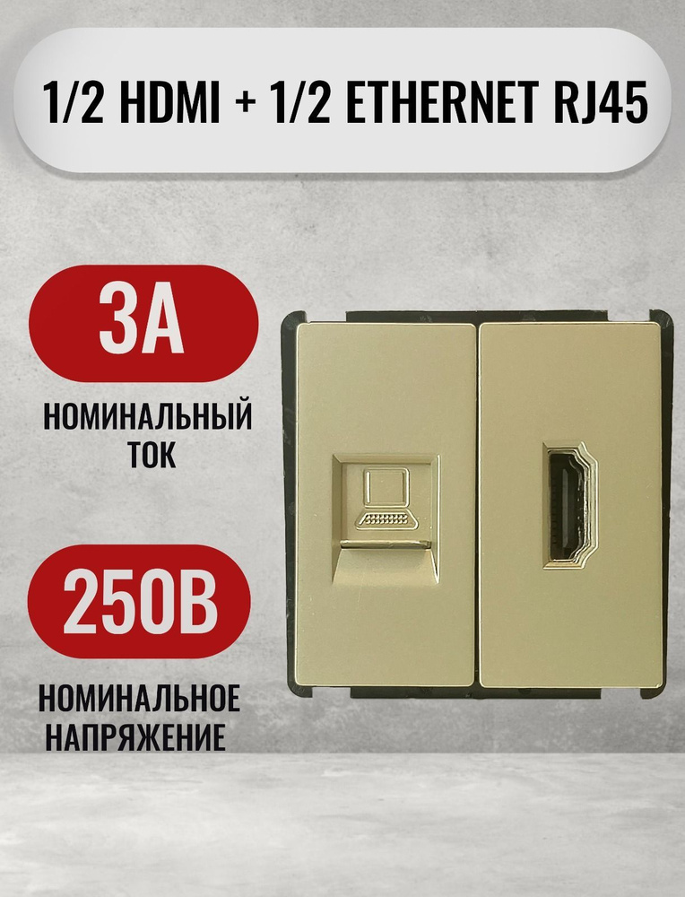 Механизм розетки HDMI и розетка для интернета RJ45, золото #1