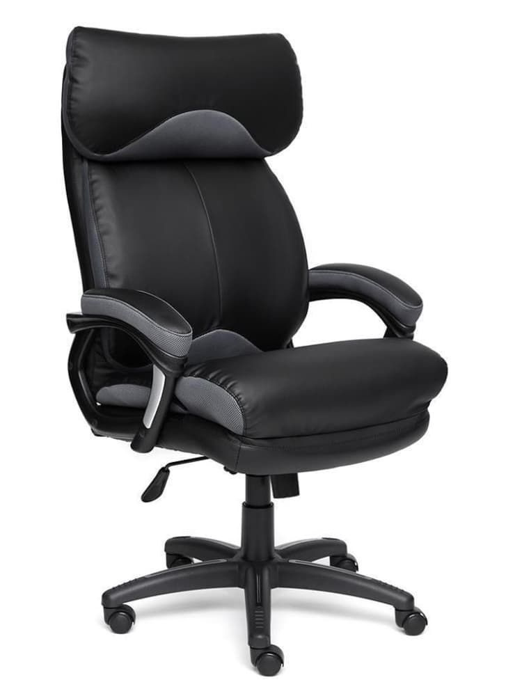Компьютерное офисное кресло руководителя на колесах DUKE арт.12904, кожзам черный/ткань-сетка серая  #1