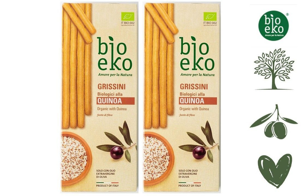 Bio Eko гриссини хлебные палочки с киноа и оливковым маслом био Италия 2х125 гр.  #1