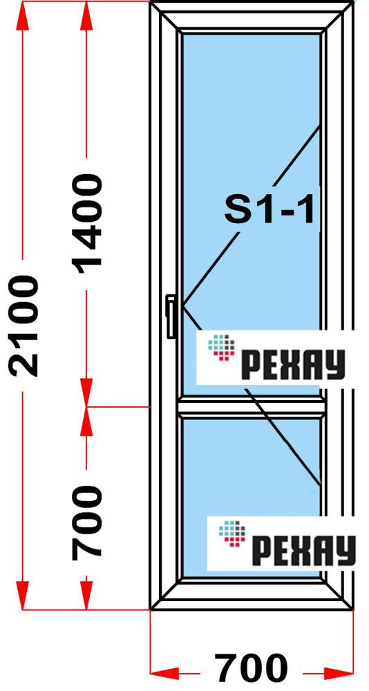 Балконная дверь, профиль РЕХАУ BLITZ (2100 x 700), с поворотной створкой, стеклопакет из 3х стекол  #1