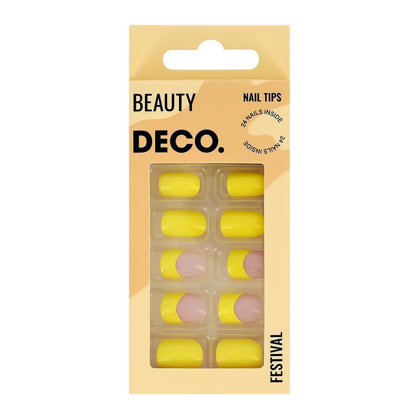 Набор накладных ногтей с клеевыми стикерами DECO. BEAUTY festival yellow fun (24 шт + клеевые стикеры #1