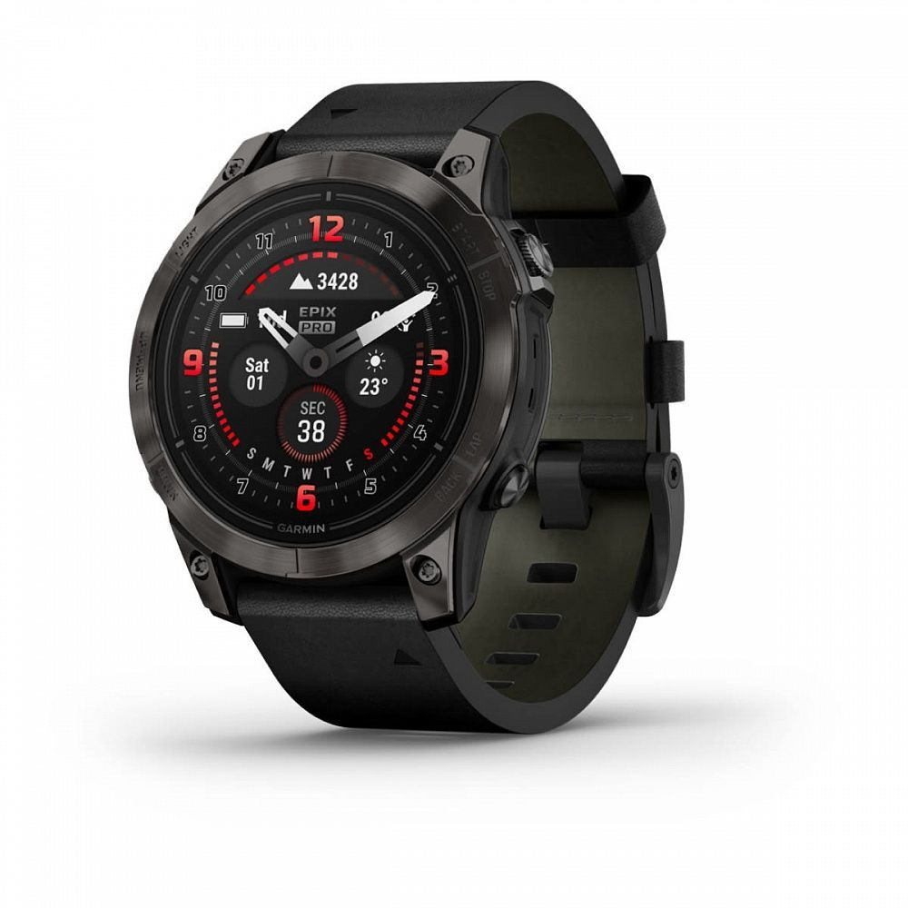 Часы Garmin EPIX PRO (Gen 2) Sapphire Edition 47 мм, титановый, угольно-серый DLC, черный кожаный ремешок #1