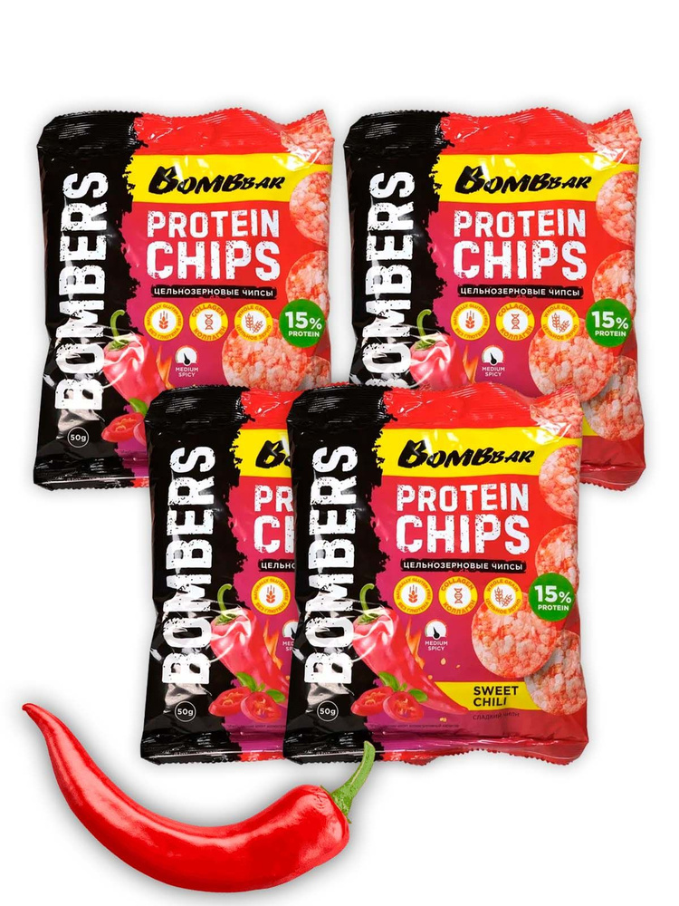 Чипсы Bombbar Protein Chips 4 x 50 г, Сладкий чили #1