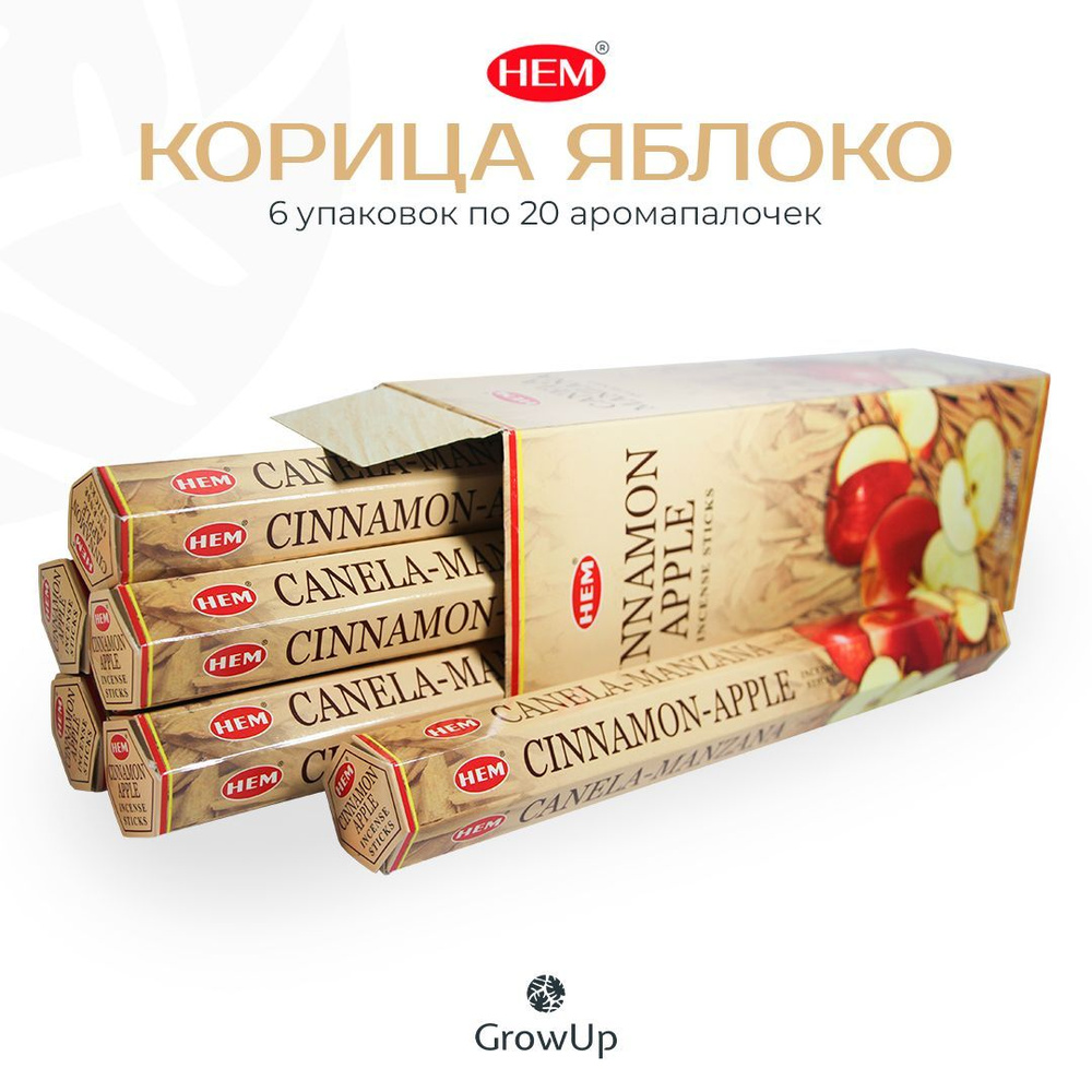HEM Корица Яблоко - 6 упаковок по 20 шт - ароматические благовония, палочки, Cinnamon Apple - Hexa ХЕМ #1