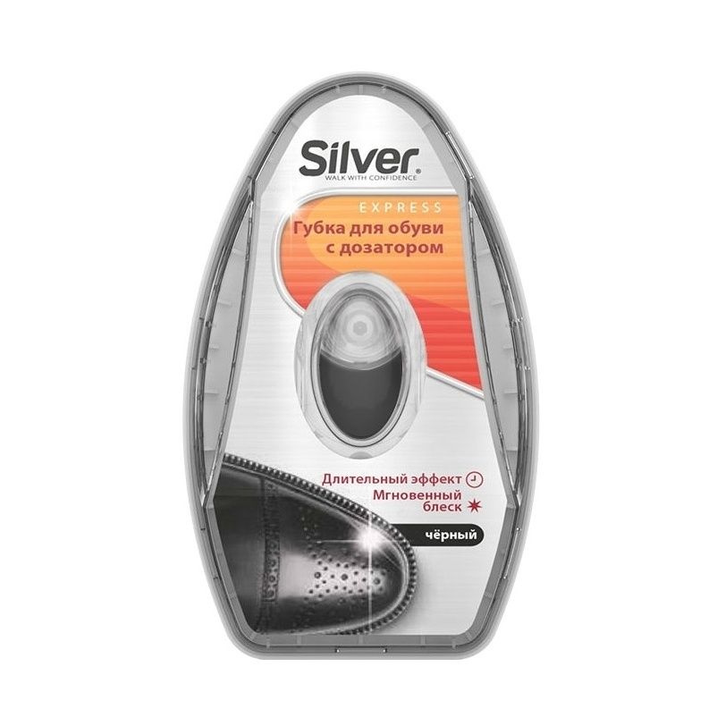 Губка для обуви Silver "Silver", с дозатором, черная, для гладкой и синтетической кожи  #1