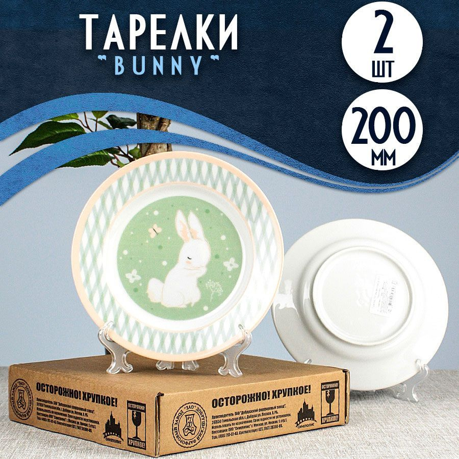 Добрушский фарфоровый завод Набор тарелок "Bunny", 2 шт, Фарфор, диаметр 20 см  #1