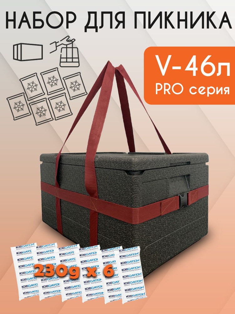 Набор для пикника 46 PRO 230Х6 (Термоконтейнер 46л, сумка-переноска, гелевый аккумулятор холода 230 г- #1